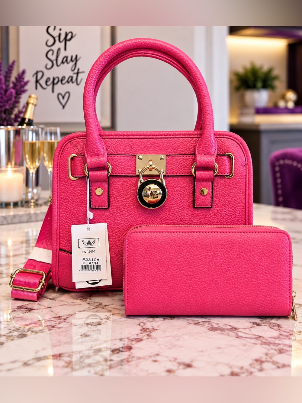 Wendy Keen Pink Pebbled Satchel with Matching Wallet
